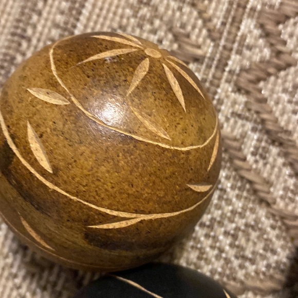 Three Decorative Wood Carved Spheres - Picture 4 of 7